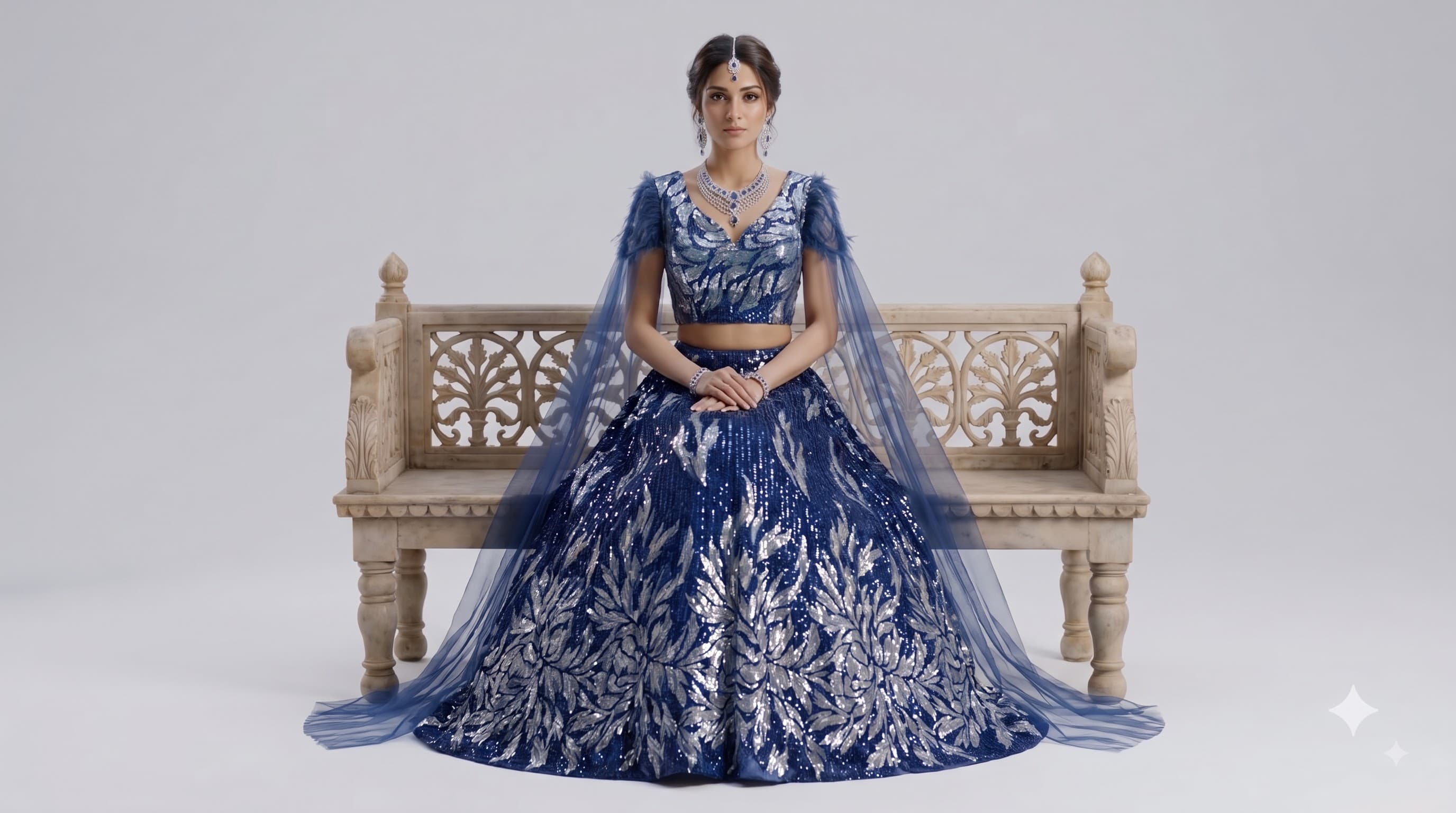 Royal Blue Sequined Lehenga Set