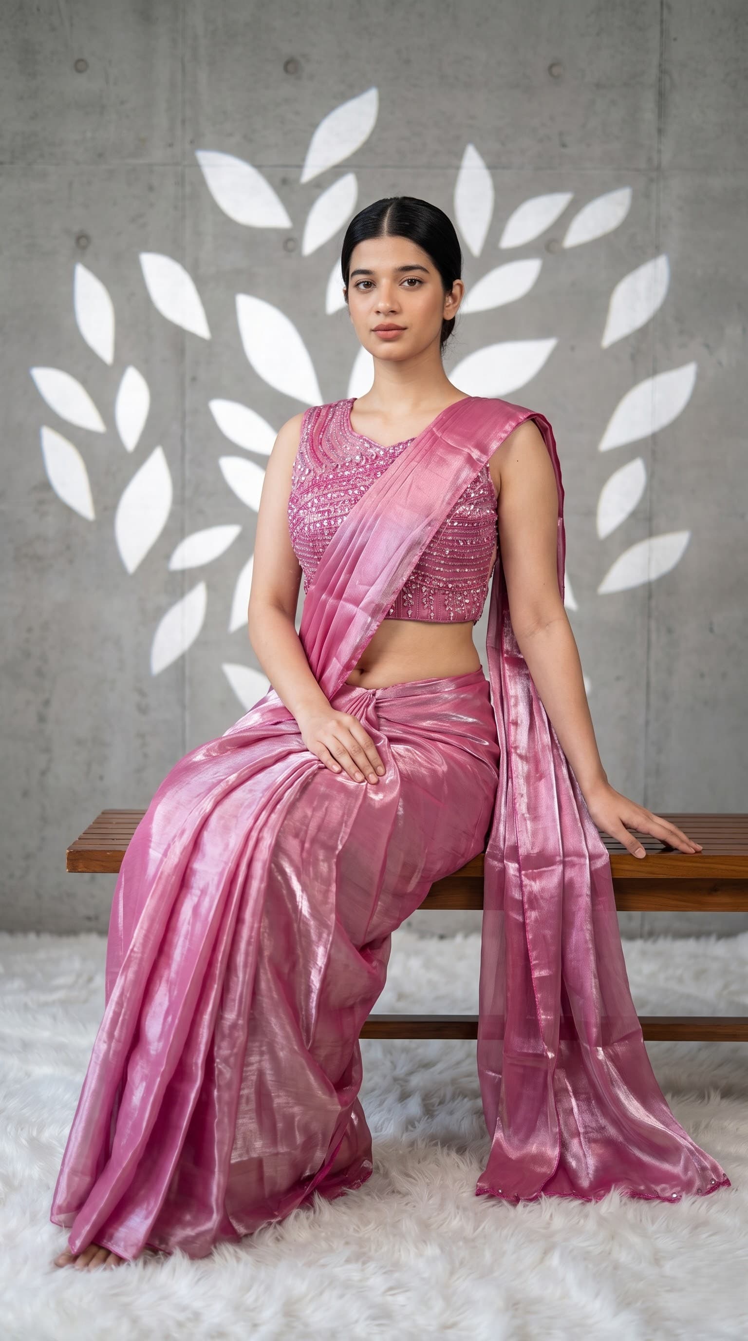 Mauve Pink Metallic Tissue Pre-Draped Ready to Wear Saree with Sequin Blouse